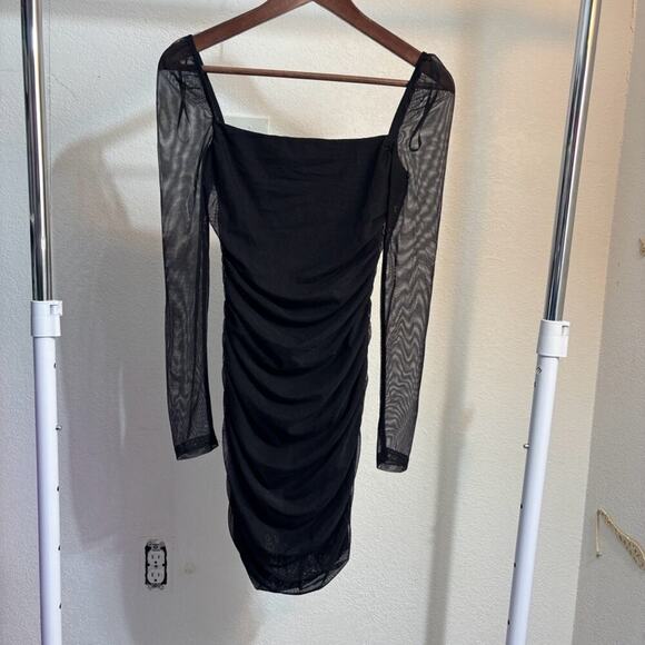 Princess Polly Charvi Sheer Long Sleeve Ruched Minidress in Black Size 4 - Picture 4 of 11